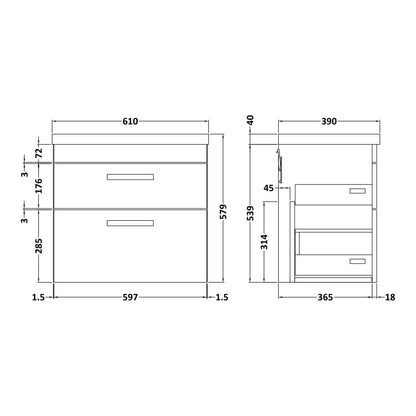 Fairford Carnation 600mm Gloss White Wall Hung 2 Drawer Vanity Unit