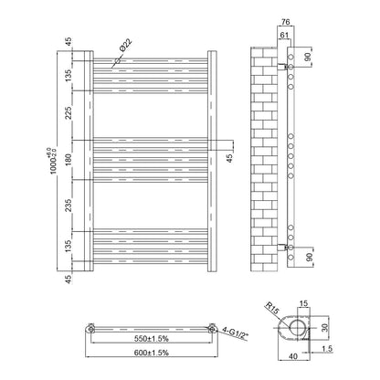 Fairford Metis 1000 x 600mm Matt Black Towel Rail