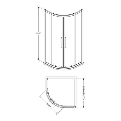 Fairford 8mm Matt Black Lined, 1000 x 1000mm Quadrant Enclosure