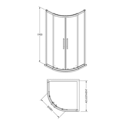 Fairford 8mm Matt Black Lined, 900 x 900mm Quadrant Enclosure