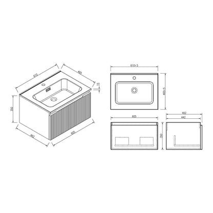 Fairford Sophia Country Oak 600mm Wall Hung Vanity Unit with Basin