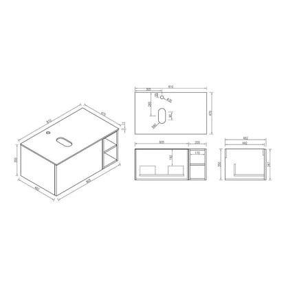 Fairford Sophia Smoked Sage 800mm Wall Hung Vanity Unit with Right Hand Storage and Worktop