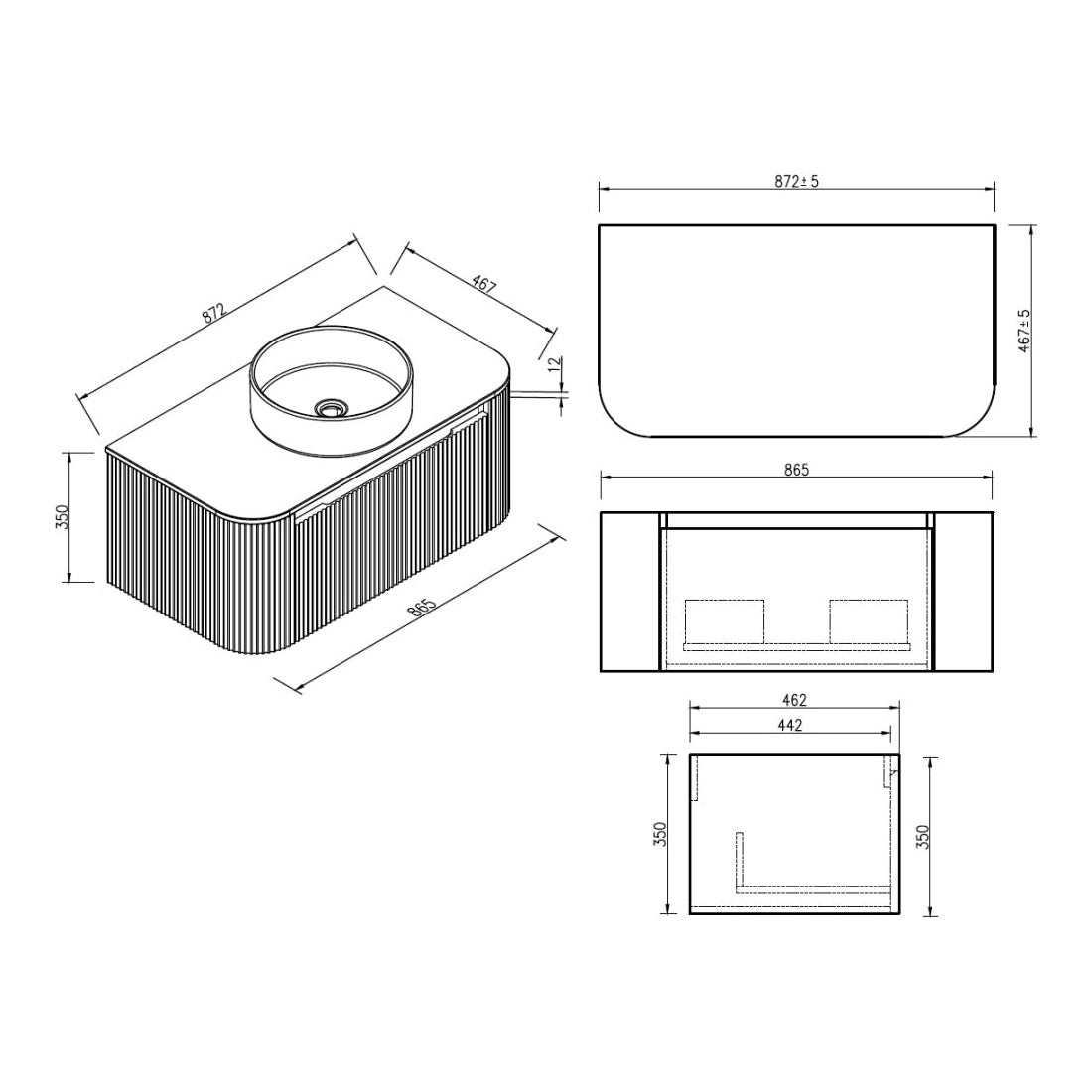 Fairford Sophia Country Oak 870mm Wall Hung Vanity Unit with Worktop