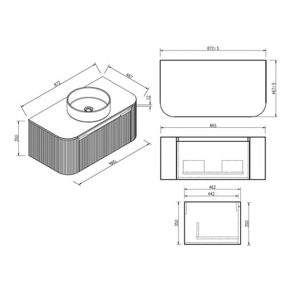 Fairford Sophia Country Oak 870mm Wall Hung Vanity Unit with Worktop