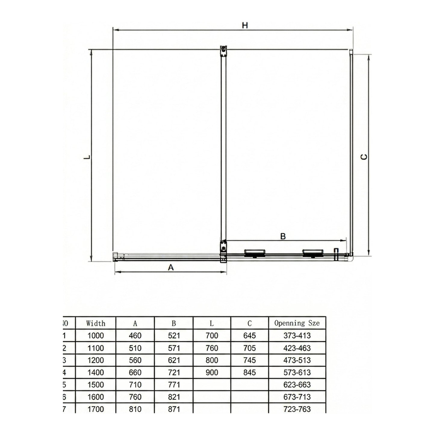 Fairford 8mm Frameless 700mm Chrome Side Panel