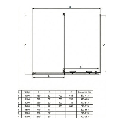 Fairford 8mm Frameless 700mm Chrome Side Panel