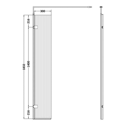 Fairford 8mm Matt Black Fluted Hinged Return Panel