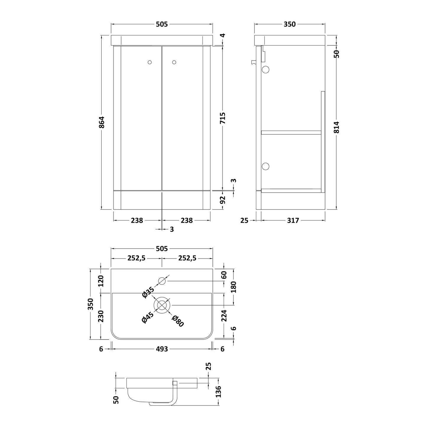 Fairford Crayo Satin Green 500mm 2 Door Floorstanding Vanity Unit