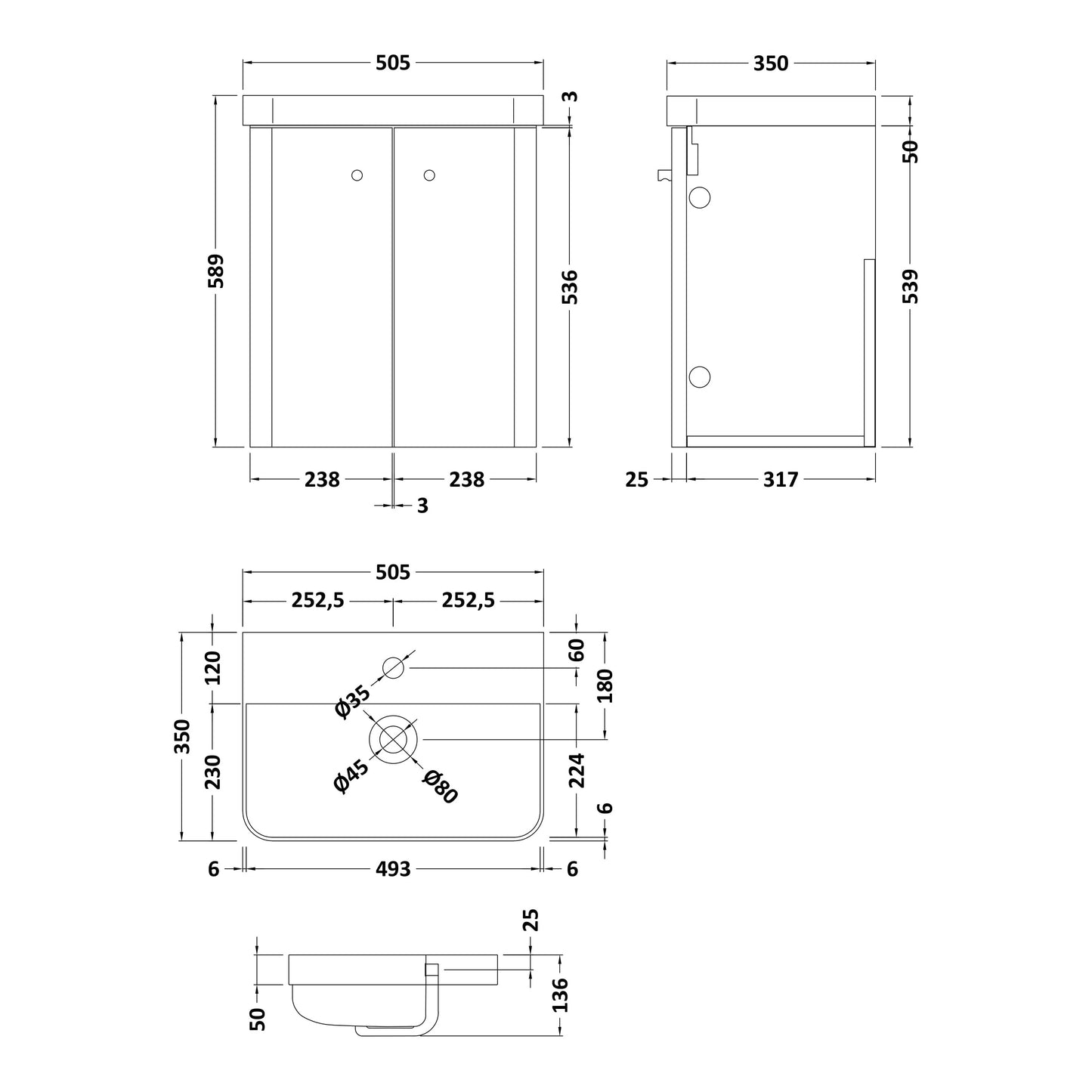 Fairford Crayo Satin Green 500mm 2 Door Wall Hung Vanity Unit