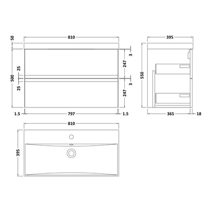 Fairford Finesse Soft Black 800mm 2 Drawer Wall Hung Vanity Unit