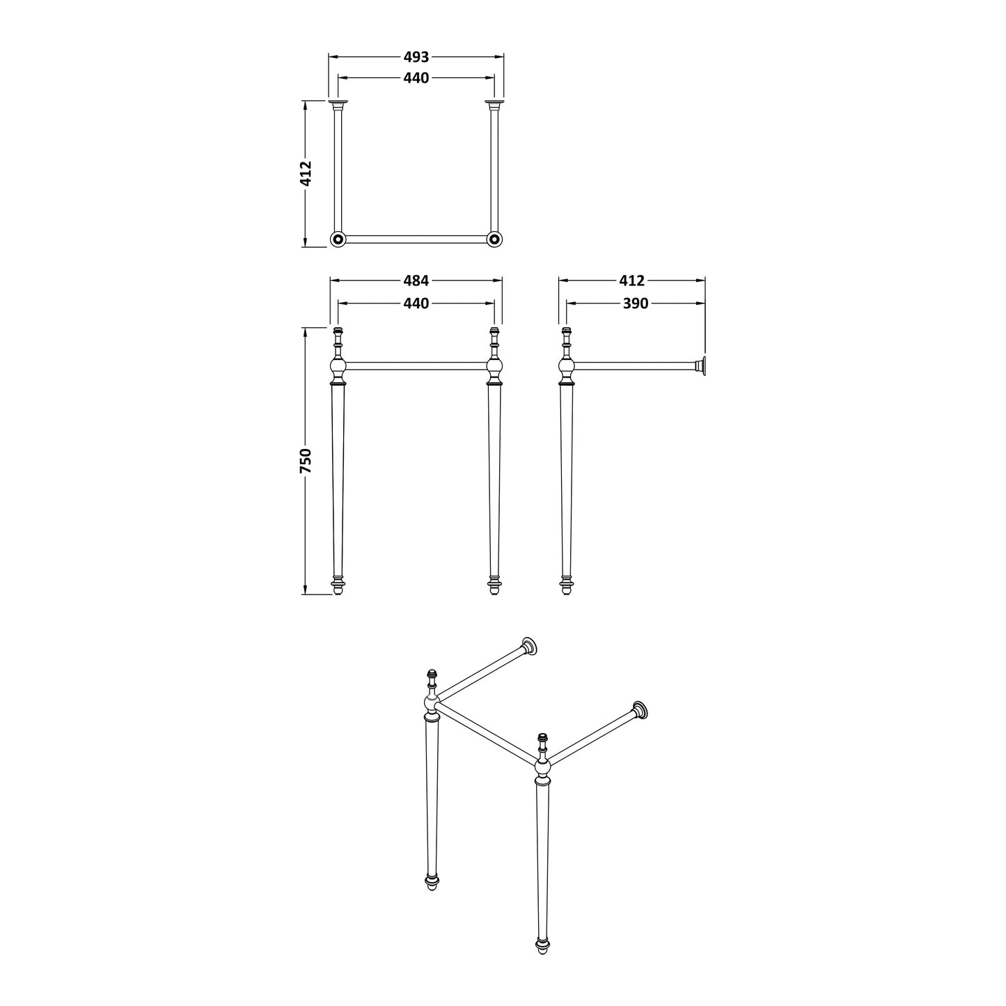 Fairford Hexam 560mm 2TH Basin with Wash Stand