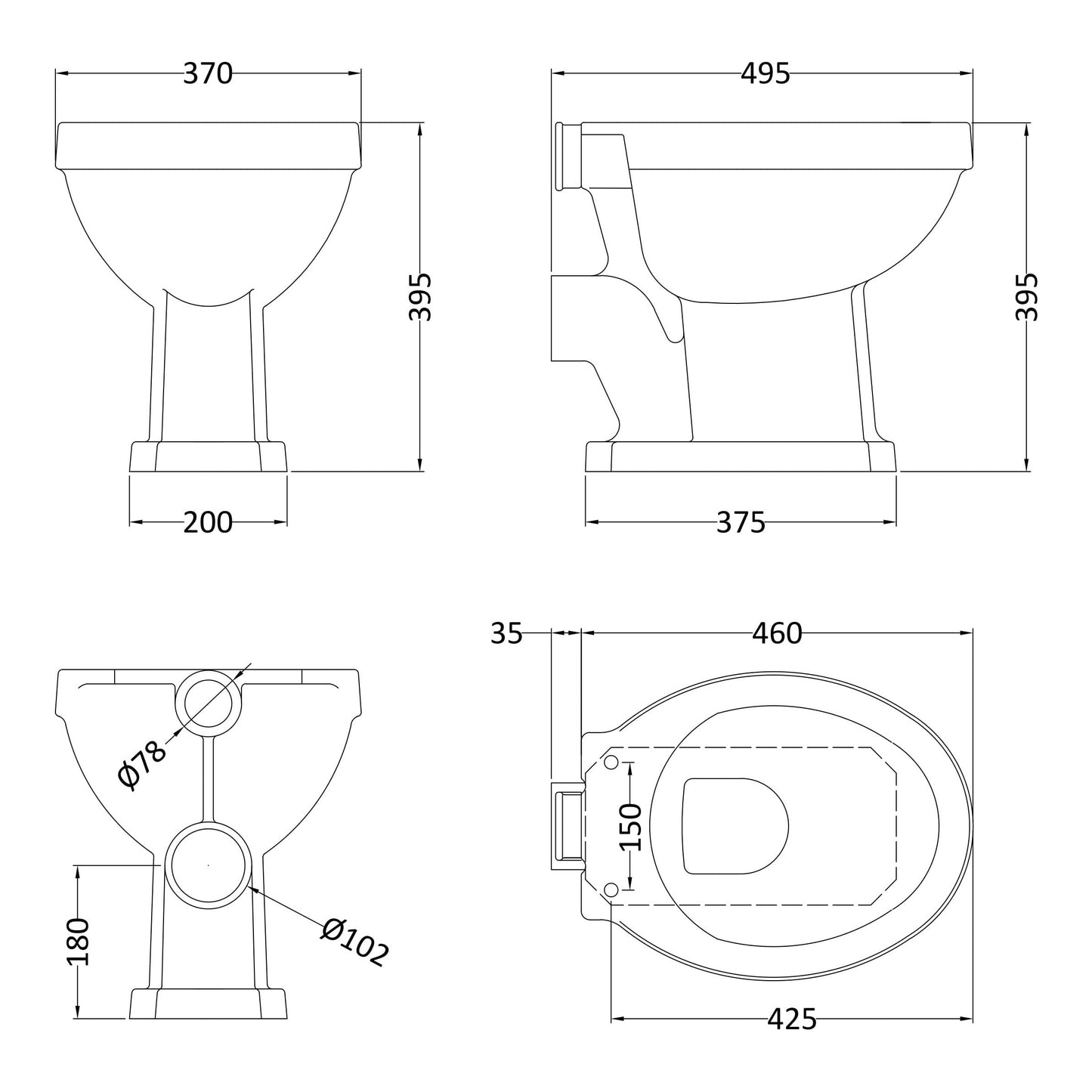 Fairford Hexam Low Level Raised Cistern Toilet, no Seat