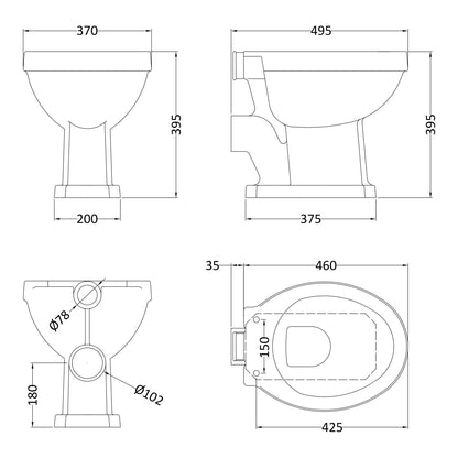 Fairford Hexam Low Level Raised Cistern Toilet, no Seat