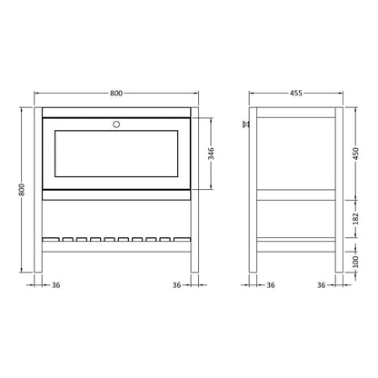 Fairford Juliette Fern Green 800mm 1 Drawer Floorstanding Vanity Unit with 0 Tap Hole Basin