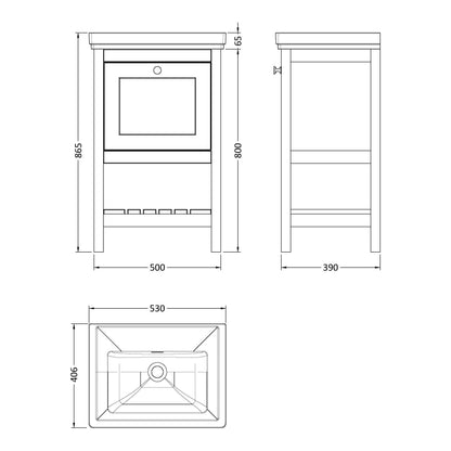 Fairford Juliette Indigo Blue 500mm 1 Drawer Floorstanding Vanity Unit with 0 Tap Hole Basin