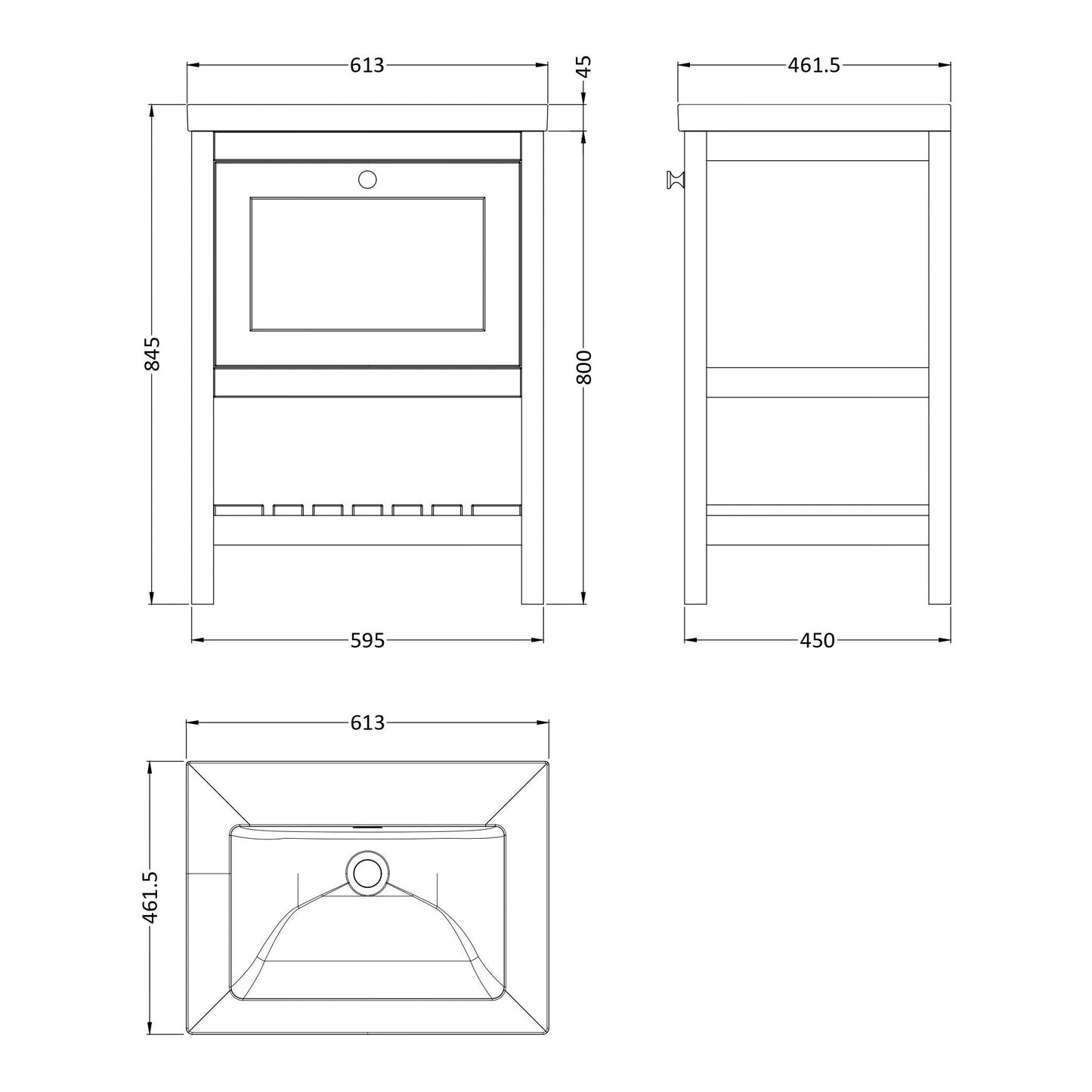 Fairford Juliette Indigo Blue 600mm 1 Drawer Floorstanding Vanity Unit with 0 Tap Hole Basin