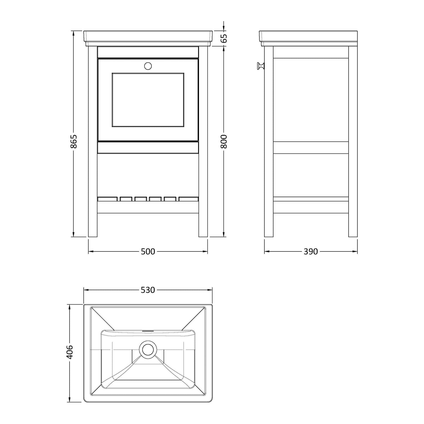 Fairford Juliette Satin Grey 500mm 1 Drawer Floorstanding Vanity Unit with 0 Tap Hole Basin