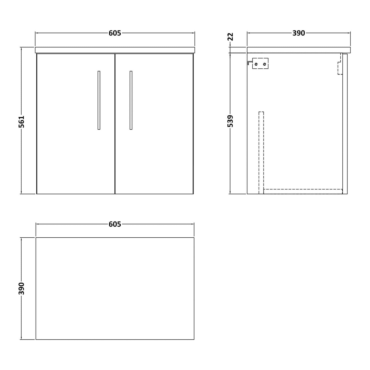 Fairford Aspri Gloss White 600mm 2 Door Wall Hung Vanity Unit with Worktop
