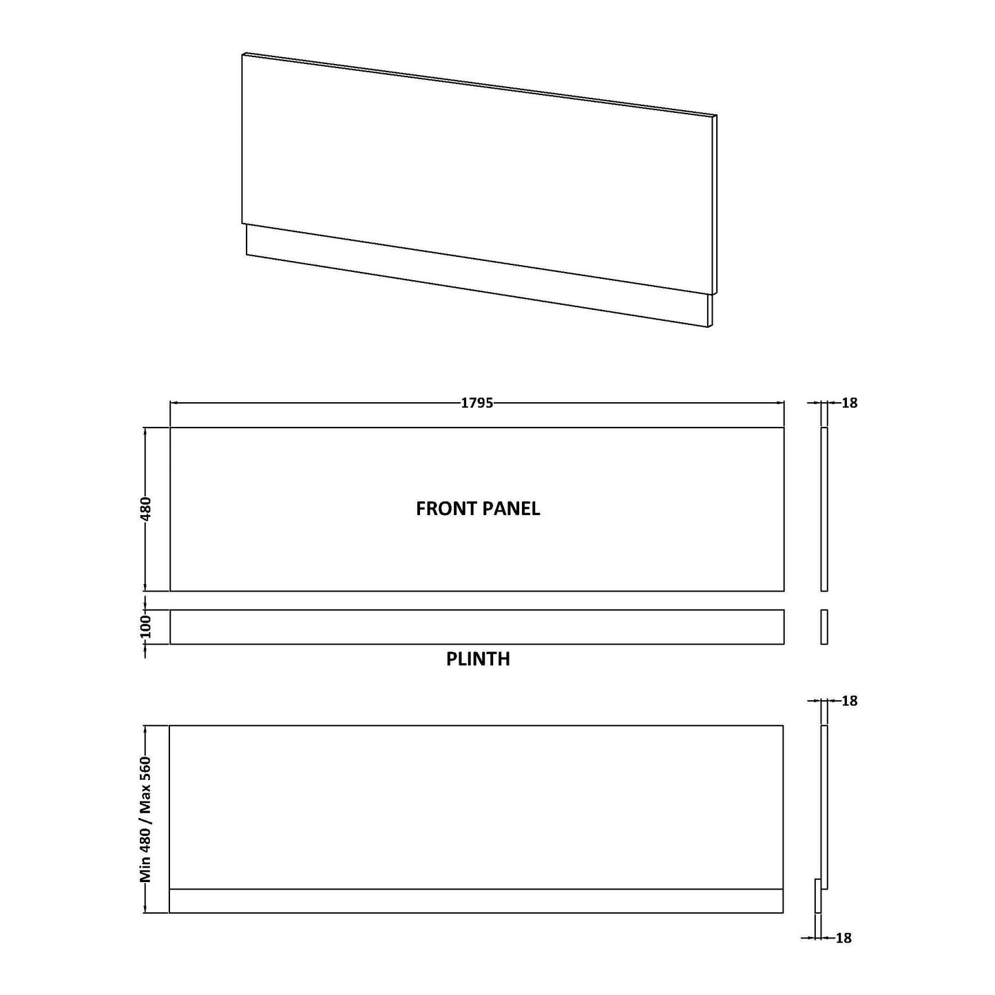 Fairford Light Gloss Grey 1800mm Bath Panel with Plinth