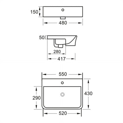 Fairford Lunar Semi Recessed Basin - 550mm Wide - White