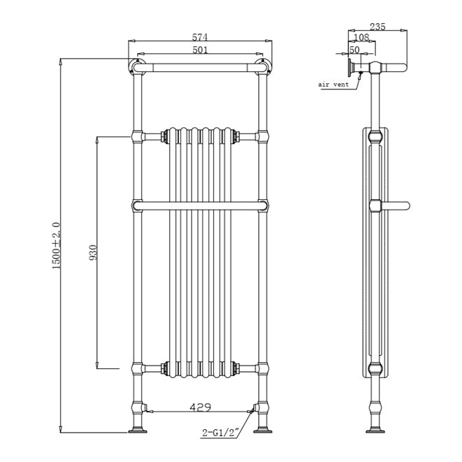 Fairford Cambridge 1510 x 510mm Chrome Towel Rail