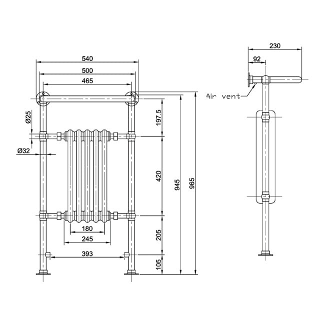 Fairford Cambridge 965 x 540mm Chrome Towel Rail