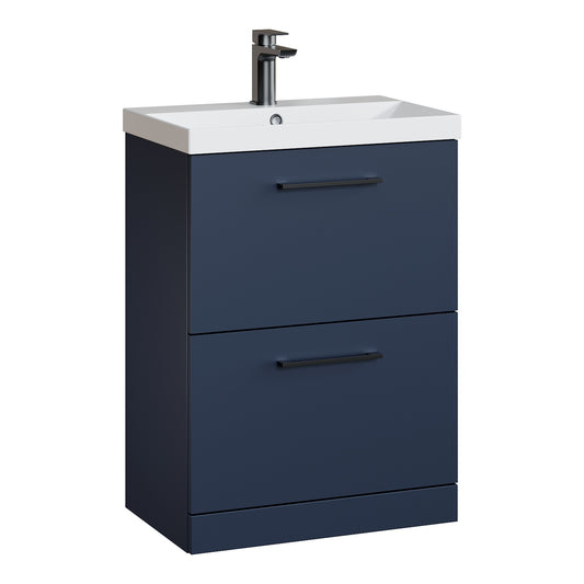 Fairford Fairford Aspri Midnight Blue 600mm 2 Drawer Floorstanding Vanity Unit