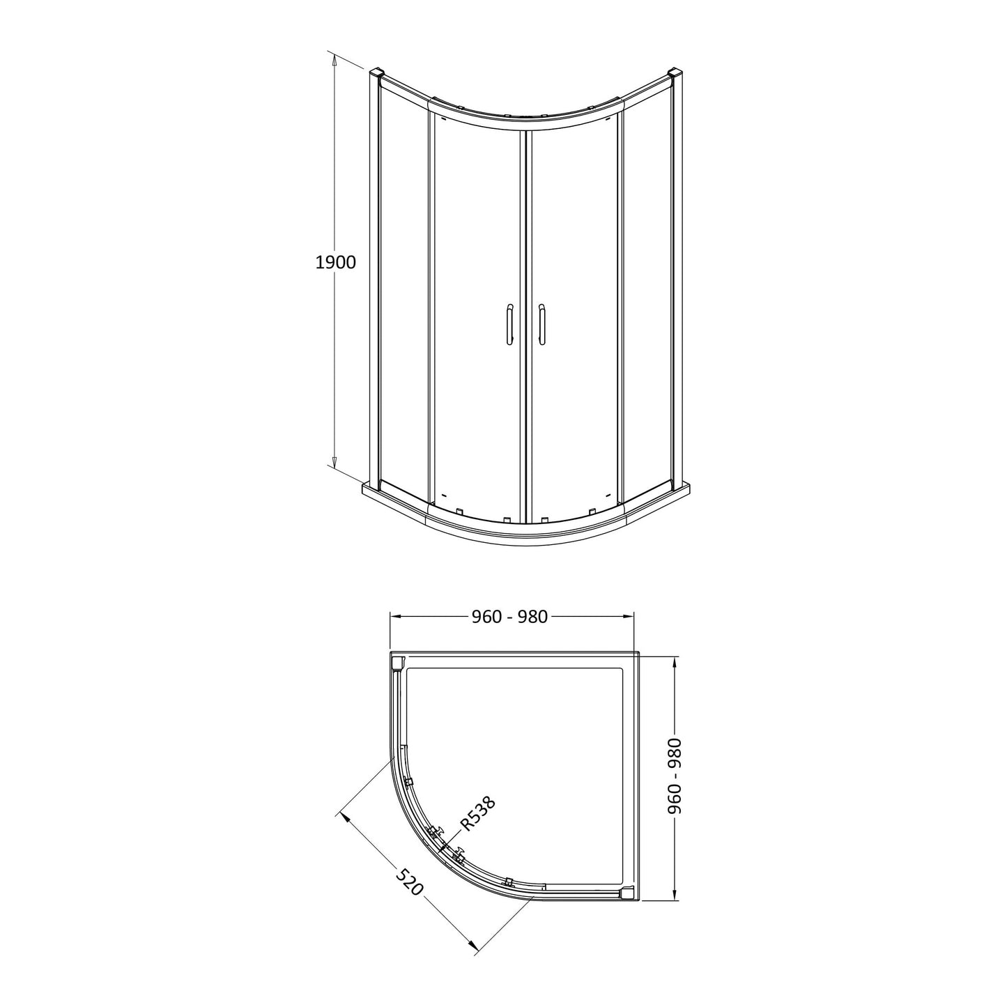 Fairford Pro 8mm 1000 x 1000mm Brushed Brass Quadrant Enclosure