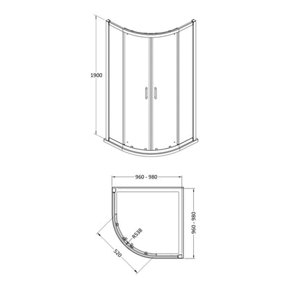 Fairford Pro 8mm 1000 x 1000mm Brushed Brass Quadrant Enclosure
