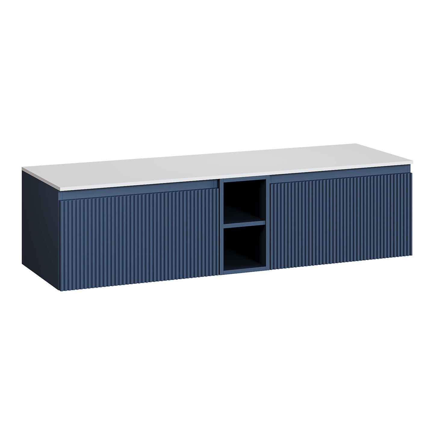 Fairford Sophia Midnight Shadow 1400mm Wall Hung Double Vanity Unit with Central Storage and Worktop