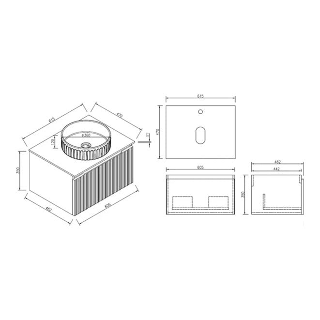 Fairford Sophia Country Oak 600mm Wall Hung Vanity Unit with Worktop