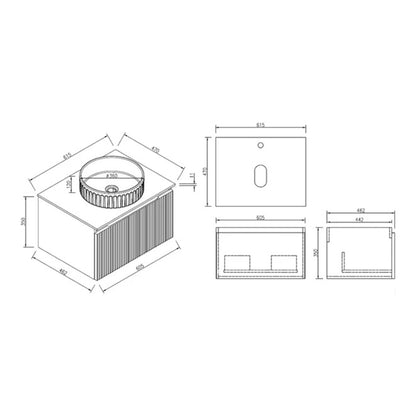 Fairford Sophia Country Oak 600mm Wall Hung Vanity Unit with Worktop