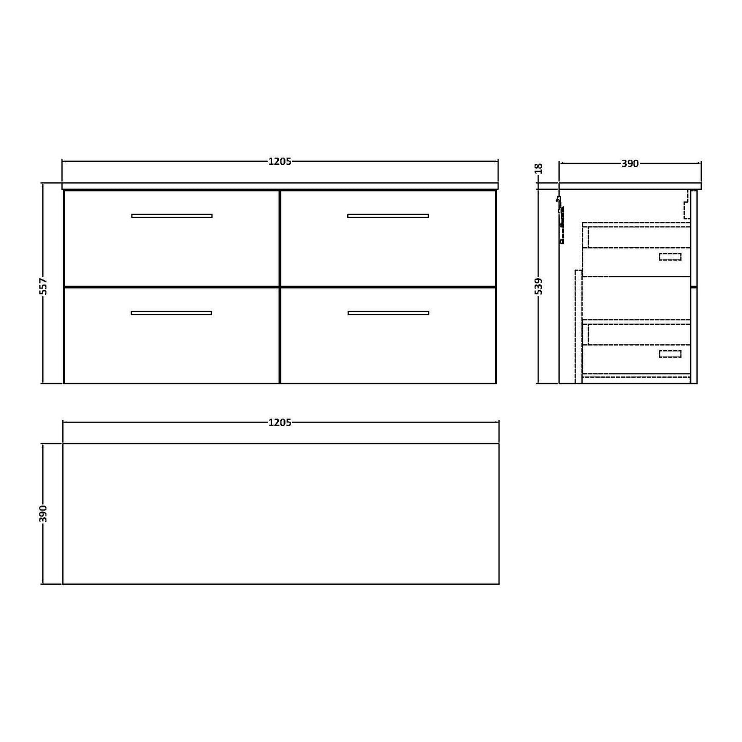 Fairford Aspri Midnight Blue 1200mm 4 Drawer Wall Hung Vanity Unit with Worktop