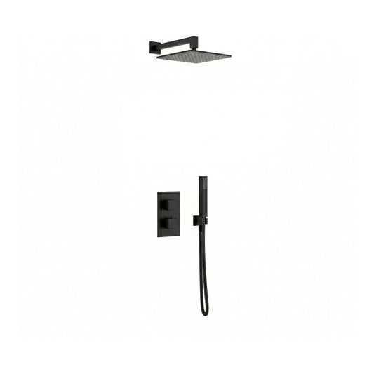 Fairford Una Matt Black Concealed Shower Kit with Overhead and Handset