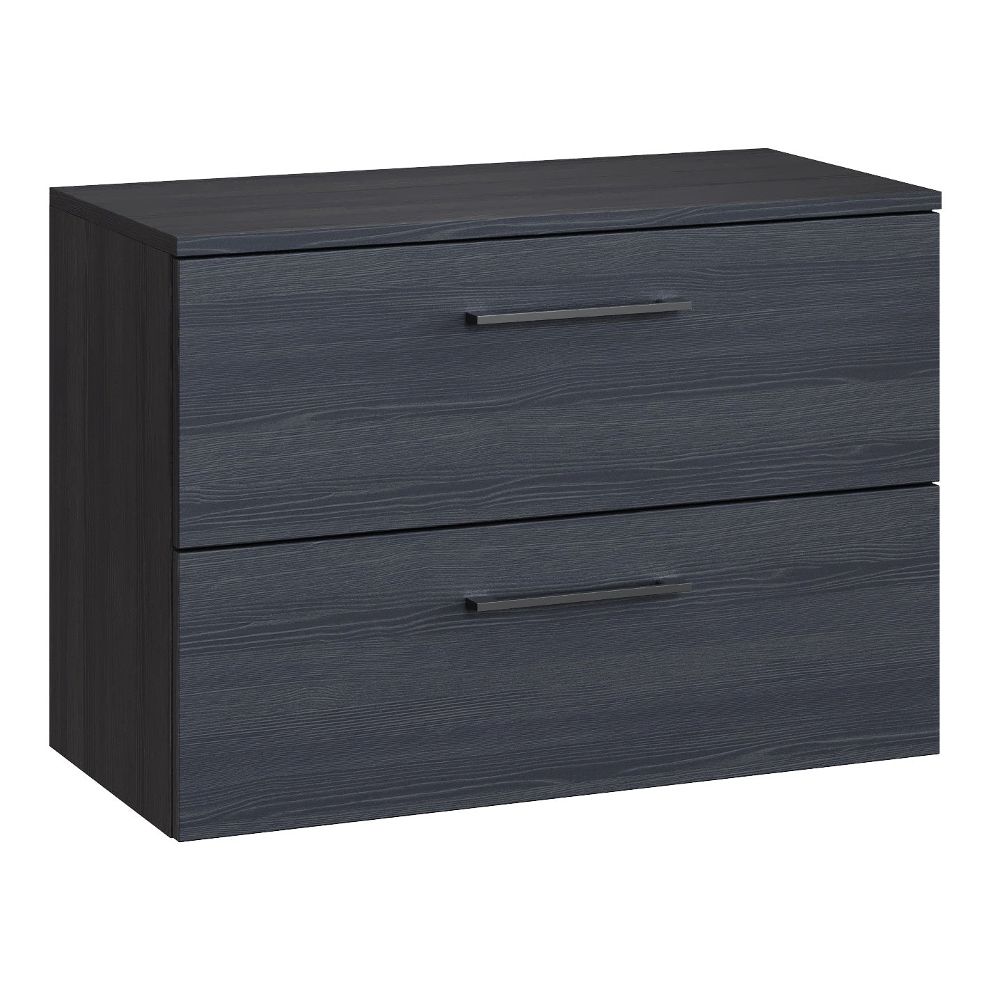 Fairford Aspri Black Woodgrain 800mm 2 Drawer Wall Hung Vanity Unit with Worktop