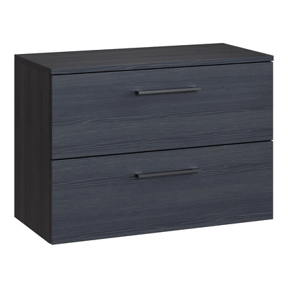 Fairford Aspri Black Woodgrain 800mm 2 Drawer Wall Hung Vanity Unit with Worktop
