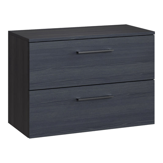 Fairford Aspri Black Woodgrain 800mm 2 Drawer Wall Hung Vanity Unit with Worktop