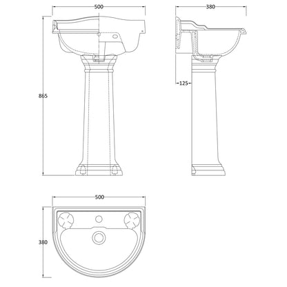 Fairford Winchester Pro 500mm 1 Tap Hole Basin and Pedestal