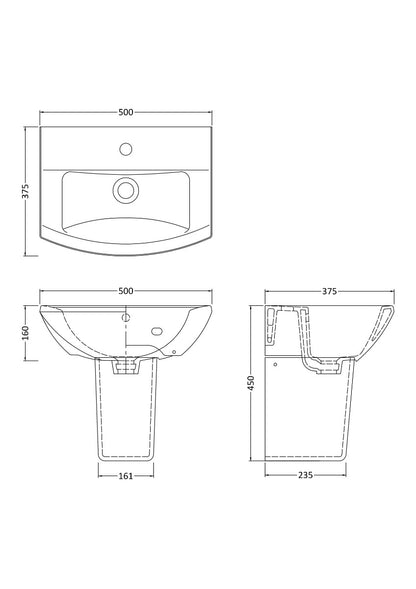 Fairford Nuna 500mm 1 Tap Hole Basin with Semi Pedestal