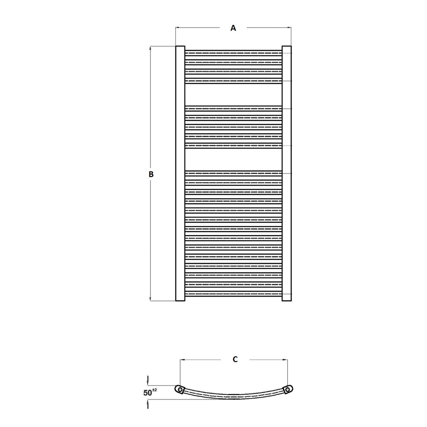 Fairford 600mm x 1200mm Curved Chrome Towel Rail
