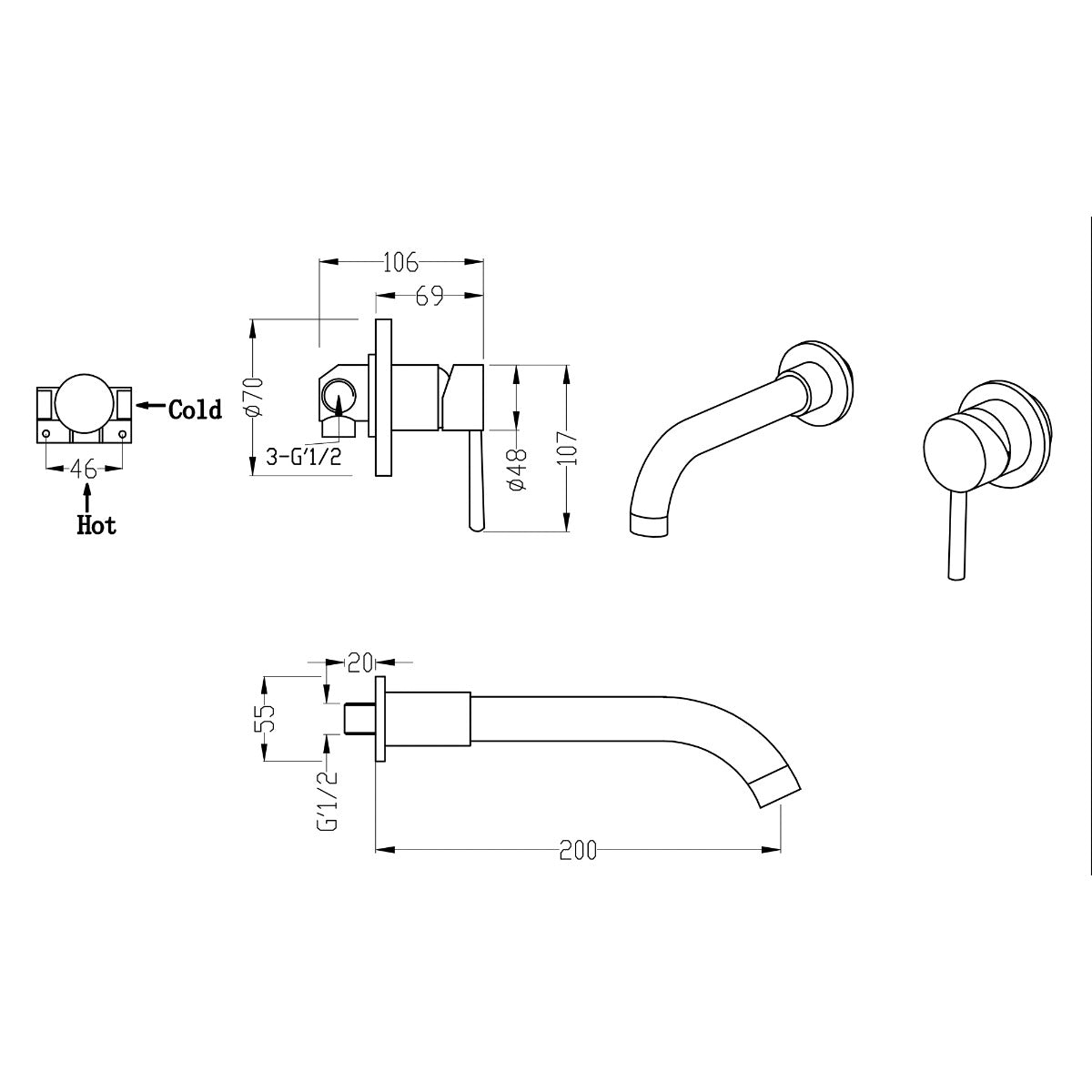 Fairford Dayna Wall Mounted Basin Mixer
