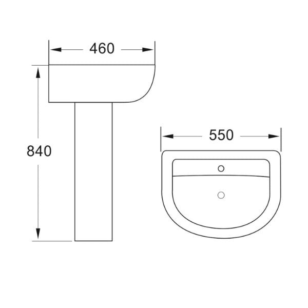 Fairford Tiene Basin with Full Pedestal