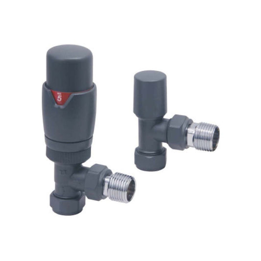 Fairford Designer Angled Radiator Valves Pair - Anthracite