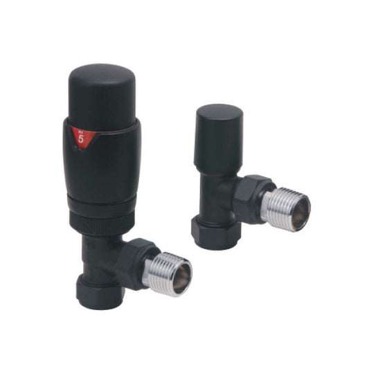 Fairford Designer Angled Radiator Valves Pair - Black