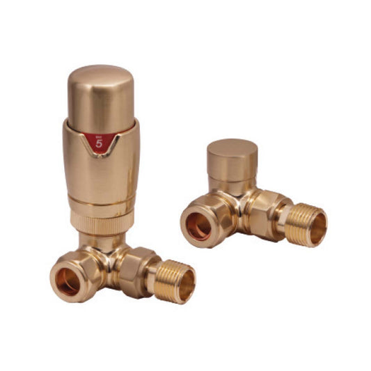 Fairford Designer Corner Radiator Valves Pair - Brushed Brass