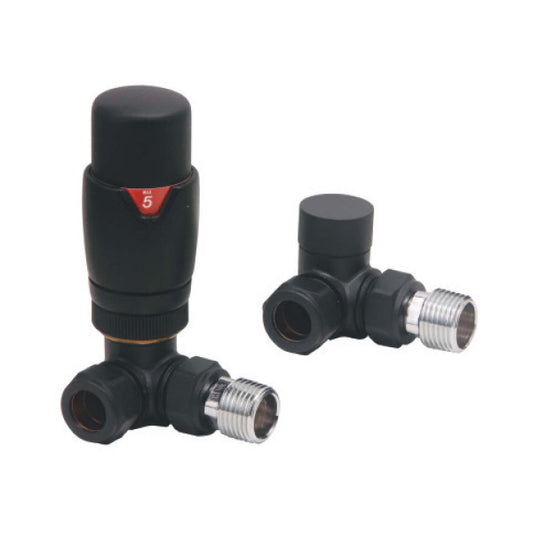 Fairford Designer Corner Radiator Valves Pair - Black