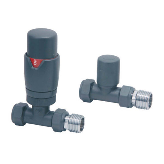 Fairford Designer Straight Radiator Valves Pair - Anthracite