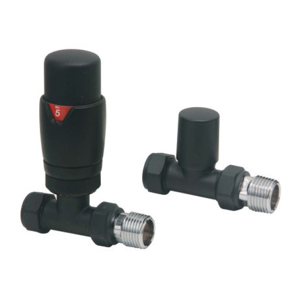 Fairford Designer Straight Radiator Valves Pair - Black