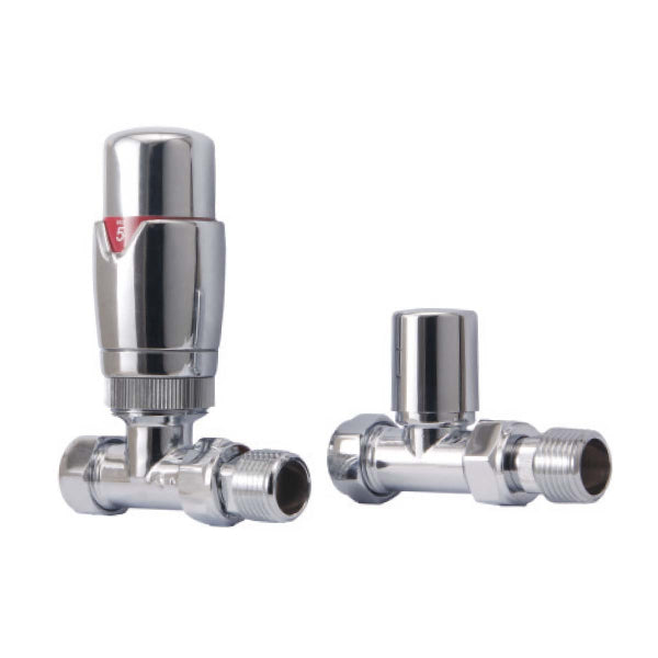 Fairford Designer Straight Radiator Valves Pair - Chrome