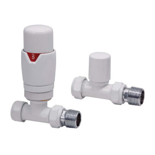 Fairford Designer Straight Radiator Valves Pair - White